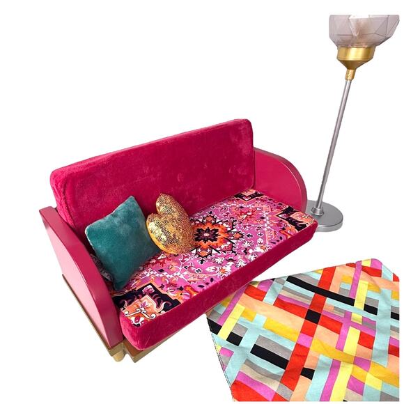 American Girl SOFA COUCH LAMP Community Center Doll Furniture Set Rug Pillow BOX - Picture 16 of 16